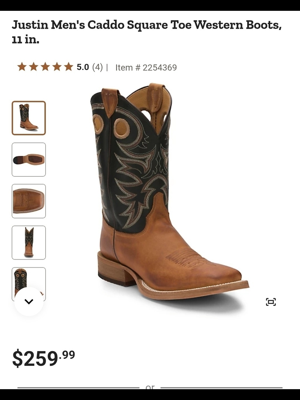 Justin Boots Men's Caddo Square Toe Western Boots in Brown and Black